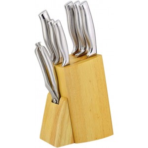 Migthy Rock Knife Set Stainless Steel 7-Pieces Steak Knife Boxed Knife Block Set with Solid Wood Stand Silver